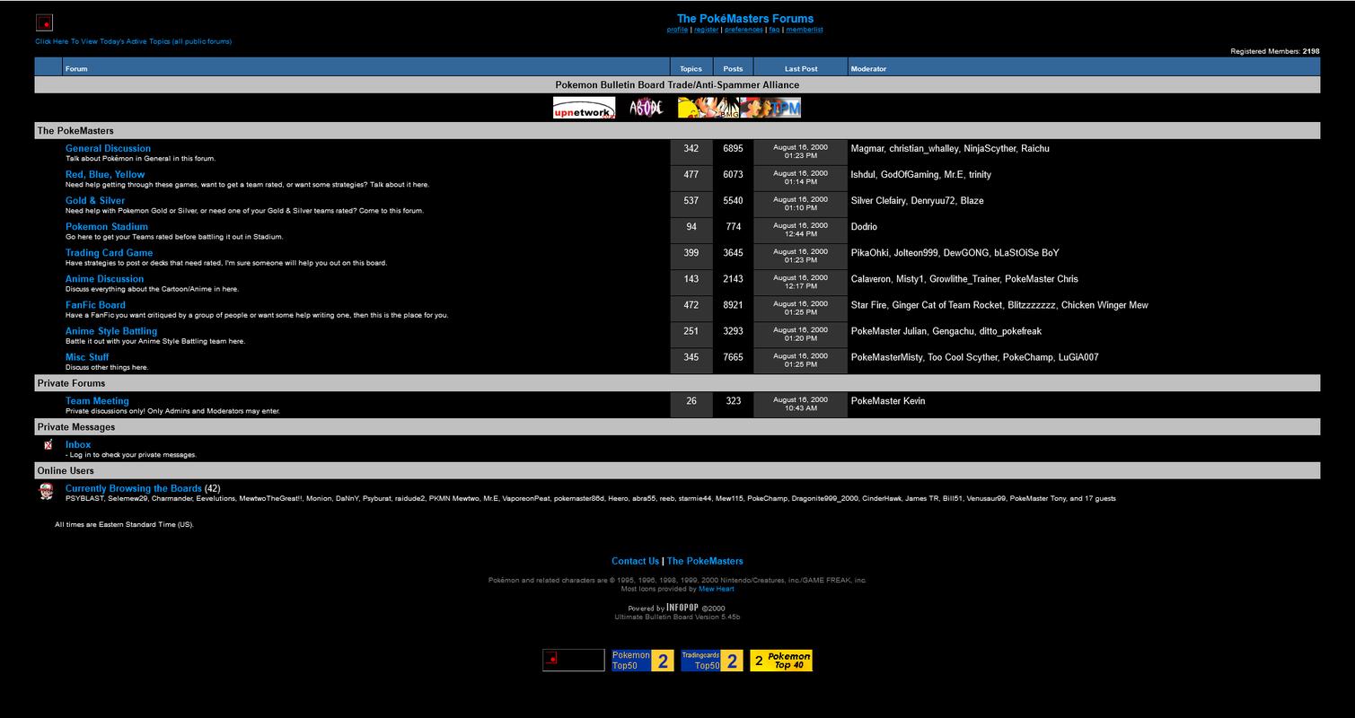 The PokéMasters Forum community from August 2000