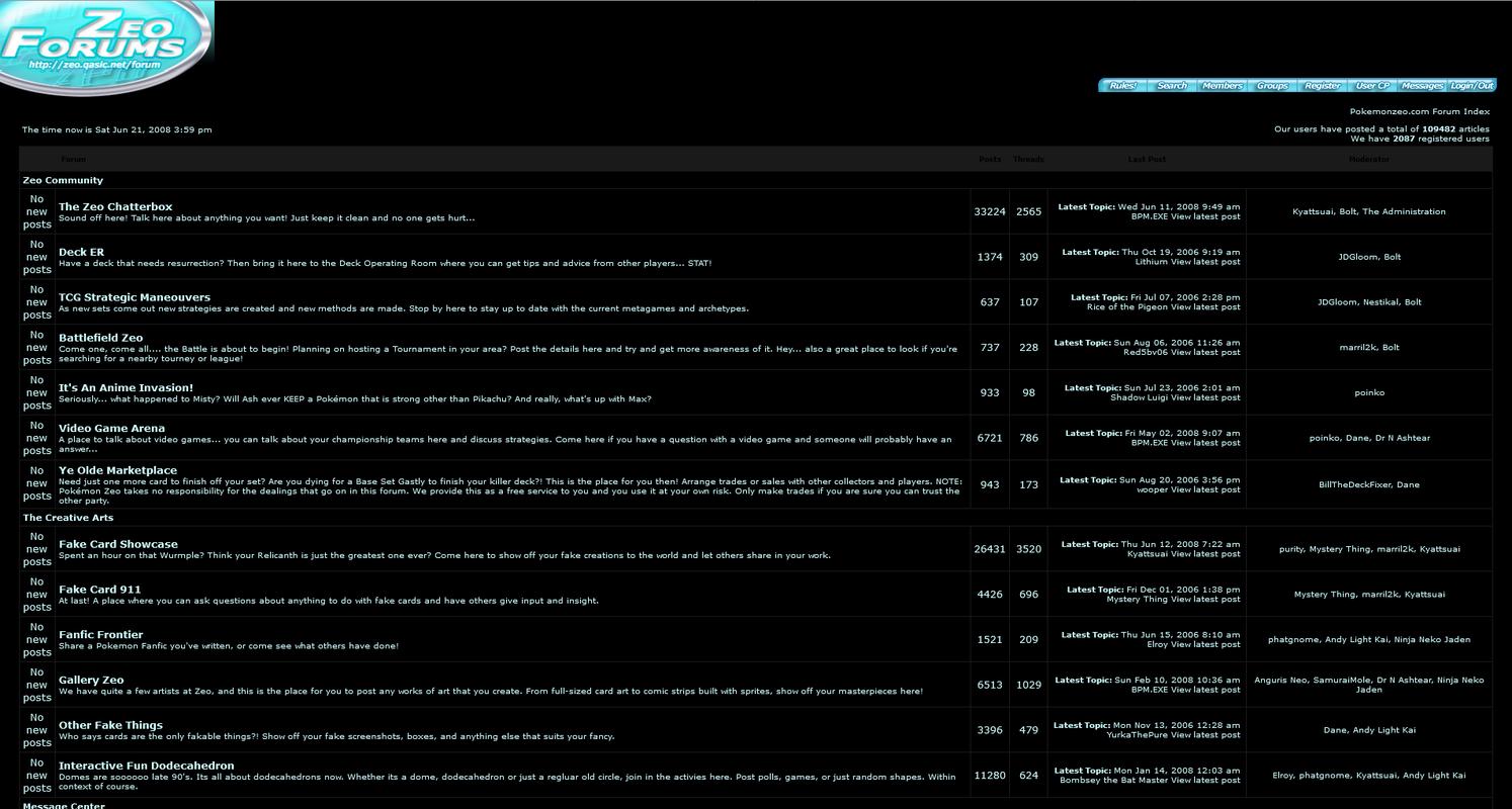 The Pokémon Zeo! forums from June 2008